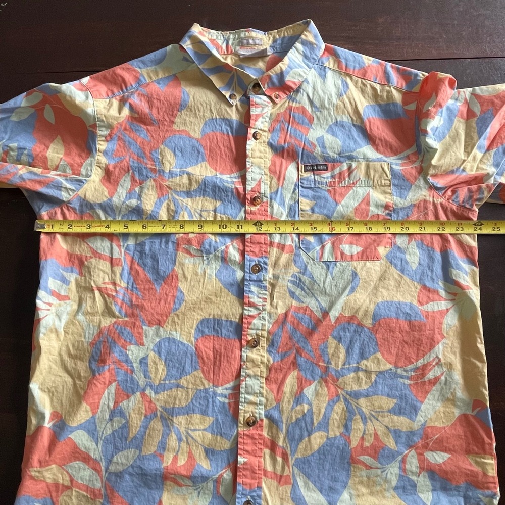 Columbia Mens Large Short Sleeve Tropical Leaf Button Down‎ Shirt Orange - Picture 5 of 7